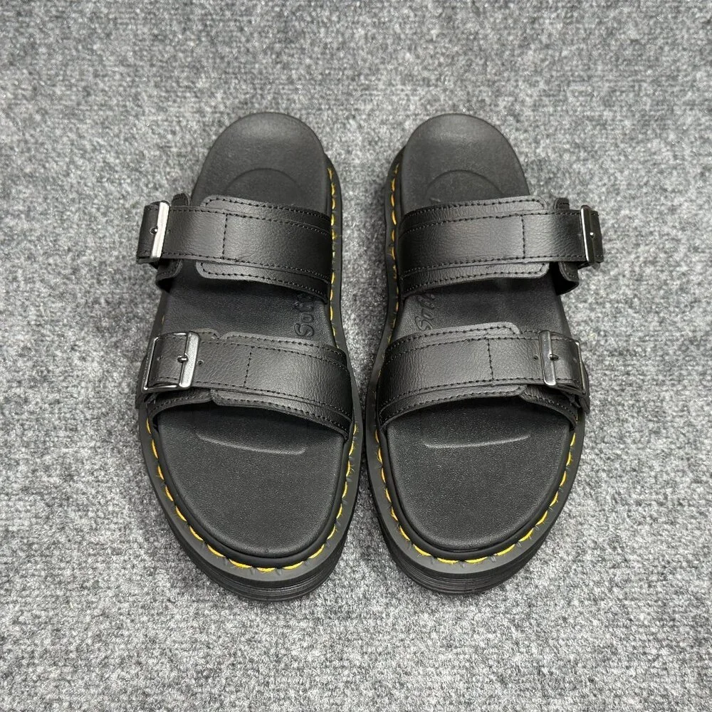 Dr. Martens Myles‎ Brando Leather Buckle Slide Sandals Women's 10 Black Platform